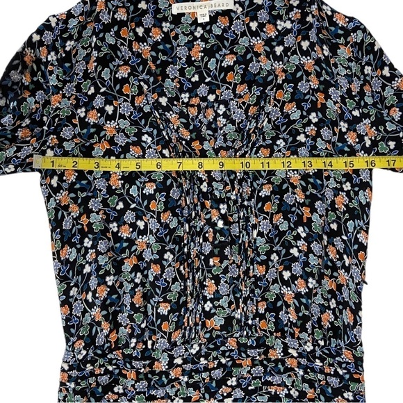 Veronica Beard August Boho Shirt Dress Floral Bird Print Pintuck 100% Silk SZ 2 - Picture 8 of 10